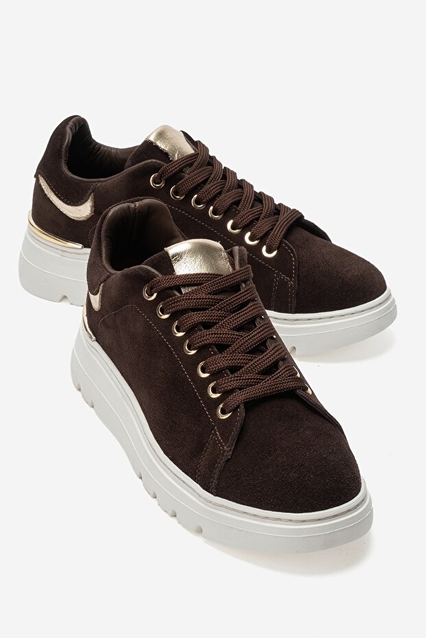 Bono Brown Suede Genuine Leather Women's Casual Sports Shoes
