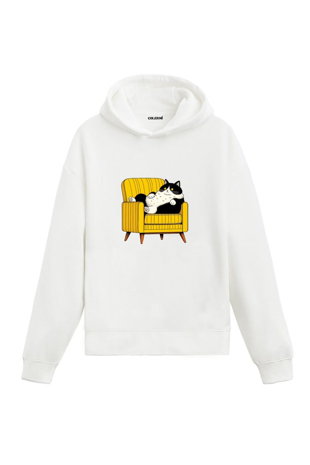 Lazy Cat on the Sofa Design Hooded Sweatshirt