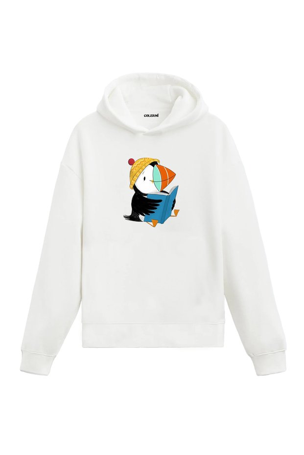 سويت شيرت بقلنسوة بتصميم Puffin Design لقراءة الكتب