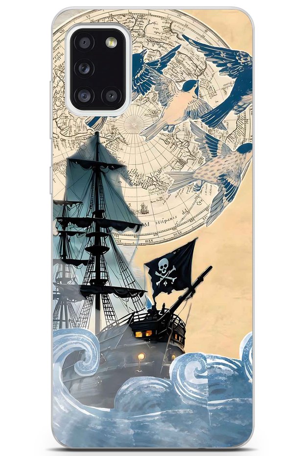 Samsung Galaxy A31 Compatible Pirate Ship Patterned Transparent Phone Case