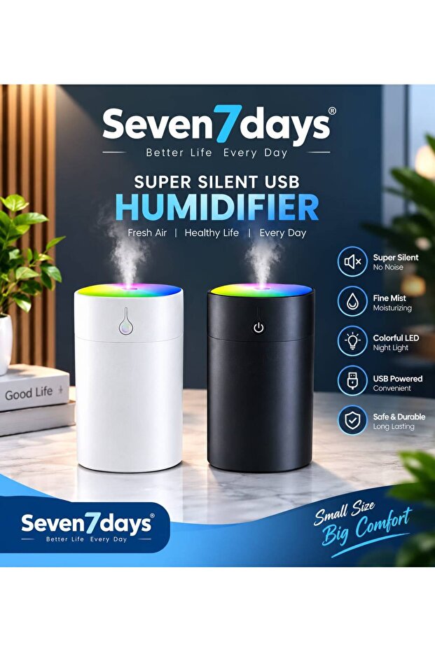 SD-09 Seven7days Super Silent USB Humidifier – Mini Portable Air Humidifier with 7-Color LED Light