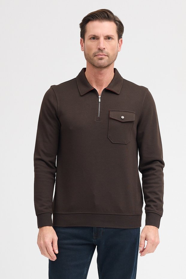 Men's Polo Collar Long Sleeve Sweatshirt with Pockets