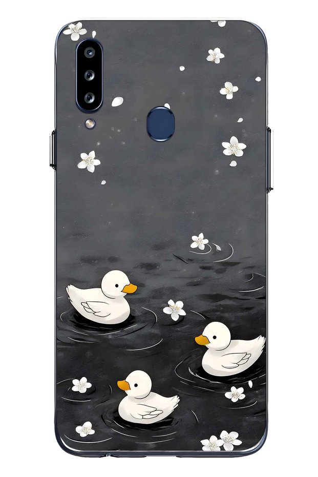 Samsung Galaxy A20S Compatible Little Ducks Patterned Transparent Phone Case