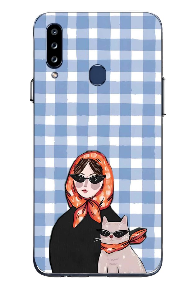 Samsung Galaxy A20S Compatible Transparent Phone Case with Shawl and Cat Pattern for Women