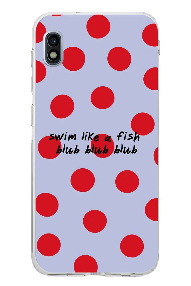 Samsung Galaxy A10 Compatible Red Polka Dot Patterned Transparent Phone Case