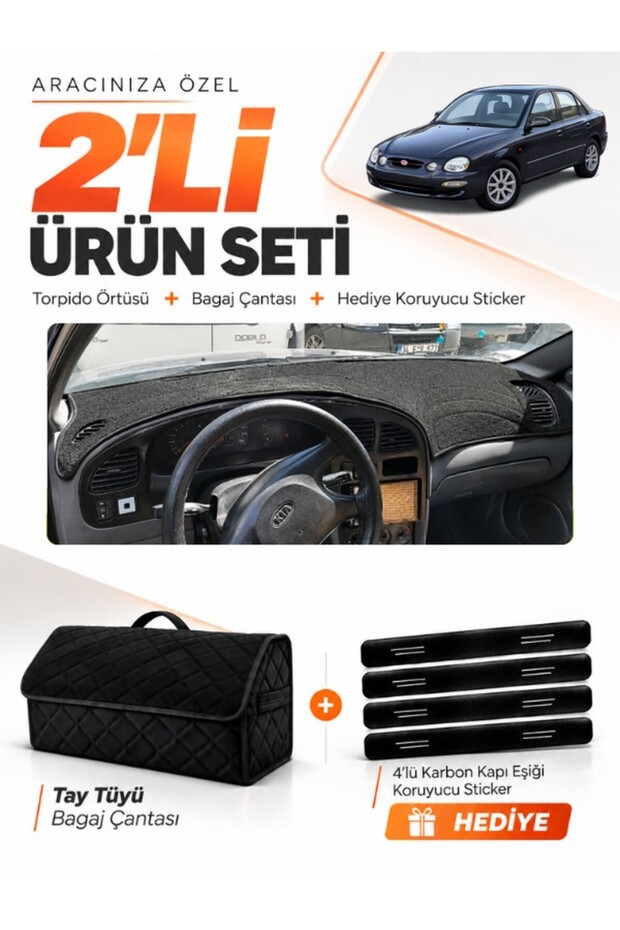 Kia Shuma (1995-2003) Compatible Torpedo Cover + Thai Feather Luggage Bag + Sticker Set - Ki017