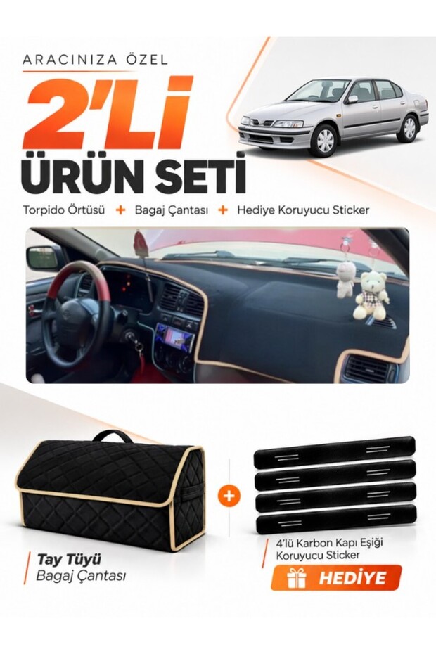Nissan Primera P11 (1996-2000) Compatible Glove Box Cover + Tay Tüy Luggage Bag + Sticker Set - Ni014