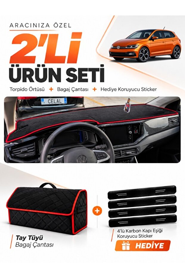 Volkswagen Polo (2022-2025) Compatible Dashboard Cover + Tay Feather Trunk Bag + Sticker Set - Vw022