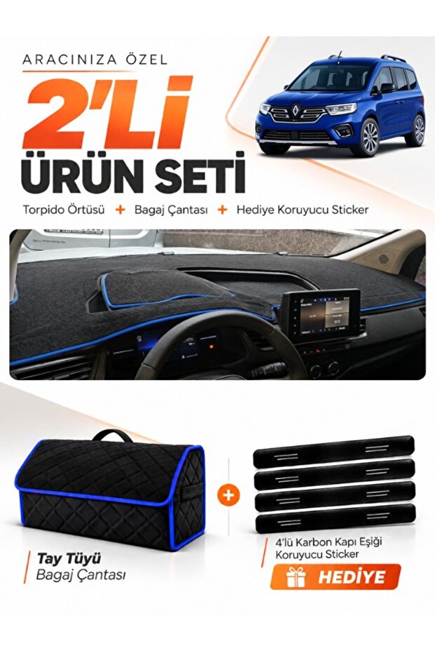 Renault Kangoo (2023-2026) Compatible Dashboard Cover + Tay Feather Trunk Bag + Sticker Set - Re053