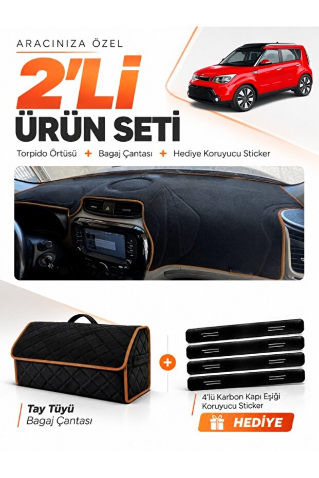 Kia Soul (2014-2019) Compatible Torpedo Cover + Thai Feather Trunk Bag + Sticker Set - Ki021