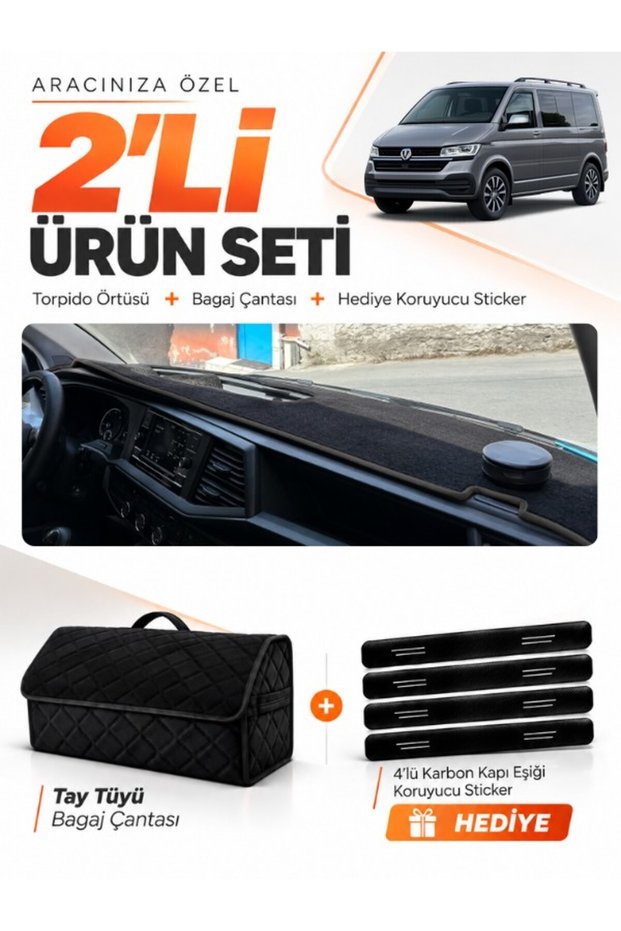 Volkswagen Transporter T7 (2021-2024) Compatible Dashboard Cover + Tay Feather Luggage Bag Set - Vw029