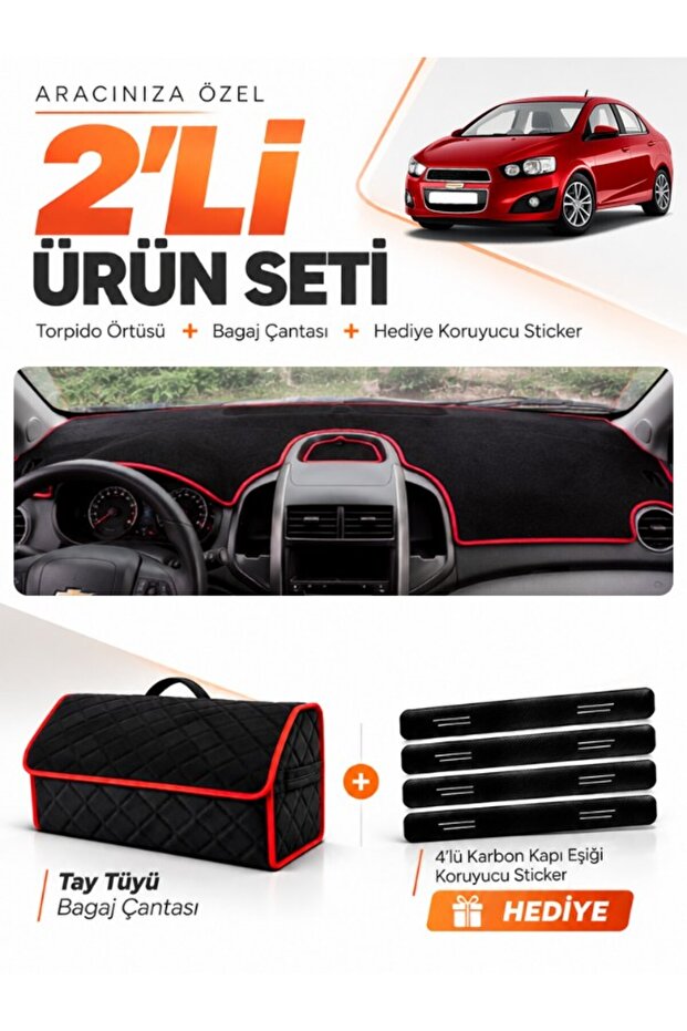 Chevrolet Aveo T300 (2011-2015) Compatible Dashboard Cover + Tay Feather Trunk Bag Set - Ch009