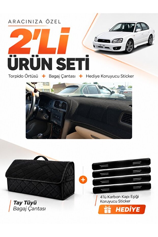 Subaru Legacy B4 (1998-2003) Compatible Glove Box Cover + Tay Feather Trunk Bag + Sticker Set - Su006