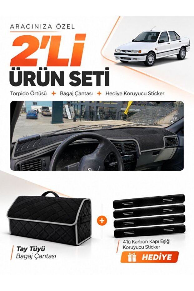 Renault 19 Europa (1996-2003) Compatible Glove Box Cover + Thai Feather Trunk Bag + Sticker Set - Re004