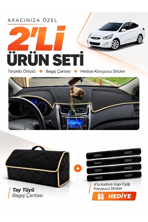 Hyundai Accent Blue (2011-2017) Compatible Glove Box Cover + Thai Feather Trunk Bag Set - Hu011