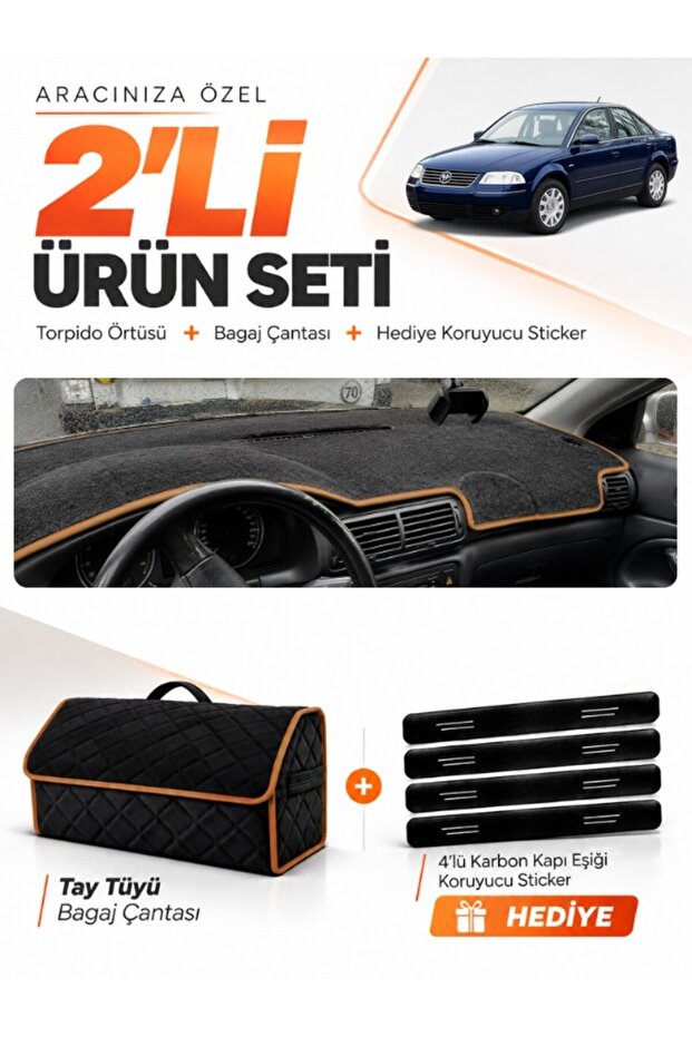 Volkswagen Passat B5.5 (2000-2005) Compatible Dashboard Cover + Tay Tüy Trunk Bag Set - Vw015