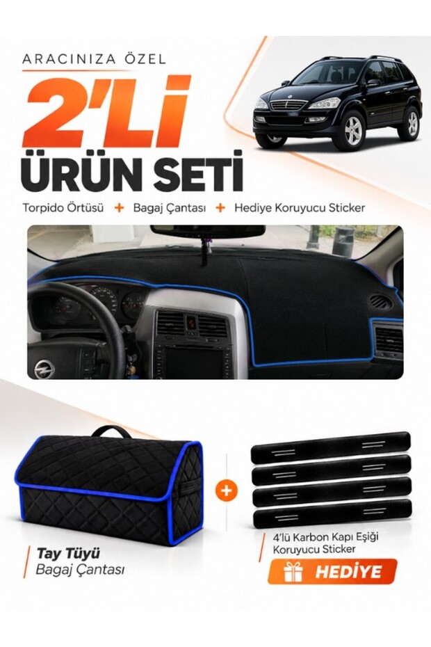 Ssangyong Kyron (2005-2012) Compatible Glove Box Cover + Thai Feather Trunk Bag + Sticker Set - Ss001