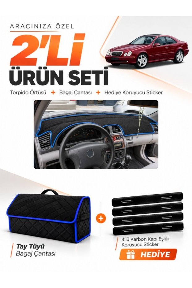 Mercedes W208-C208 Clk (1997-2002) Compatible Glove Box Cover + Tay Tüy Luggage Bag Set - Mb009