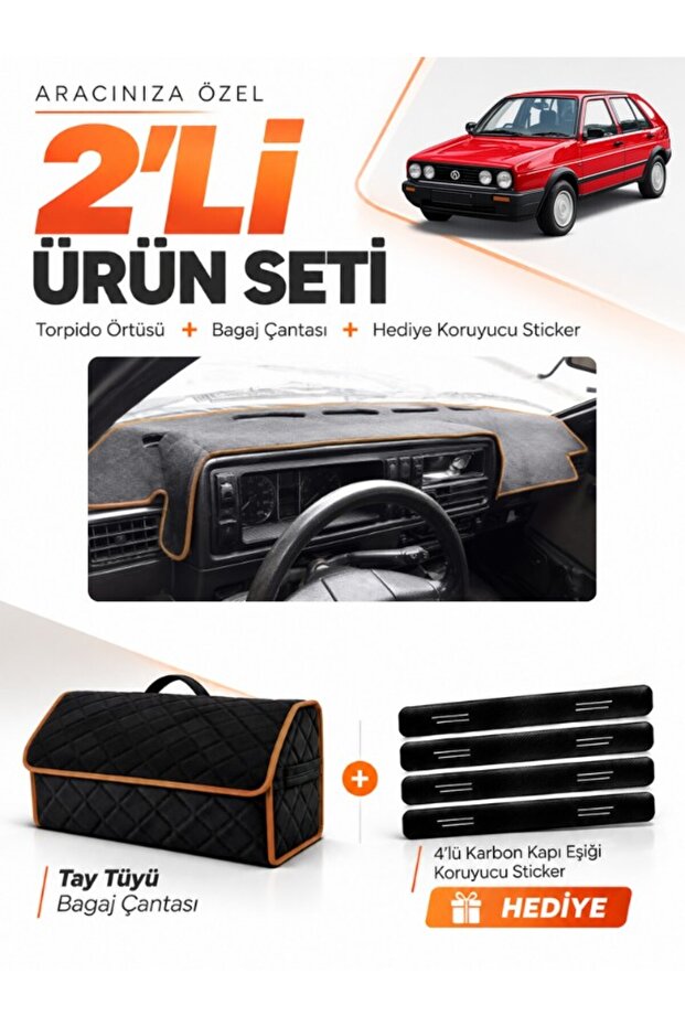 Volkswagen Golf 2 (1983-1992) Compatible Dashboard Cover + Tay Feather Trunk Bag + Sticker Set - Vw007