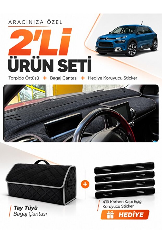 Citroen Cactus (2018-2020) Compatible Dashboard Cover + Thai Feather Trunk Bag + Sticker Set - Ci017