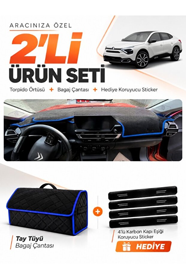Citroen C4X Without Display (2020-2026) Compatible Dashboard Cover + Thai Feather Trunk Bag Set - Ci001