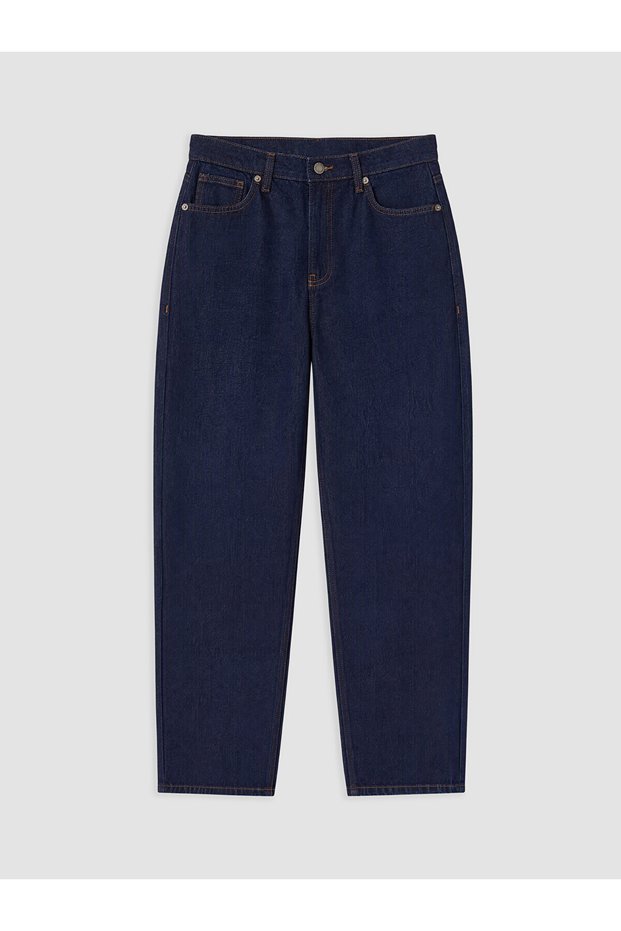 Two Mt Shop Quality Lcw Modest Indigo Denim Straight Balloon Fit High Waist Narrow Leg Women's Jean Pants