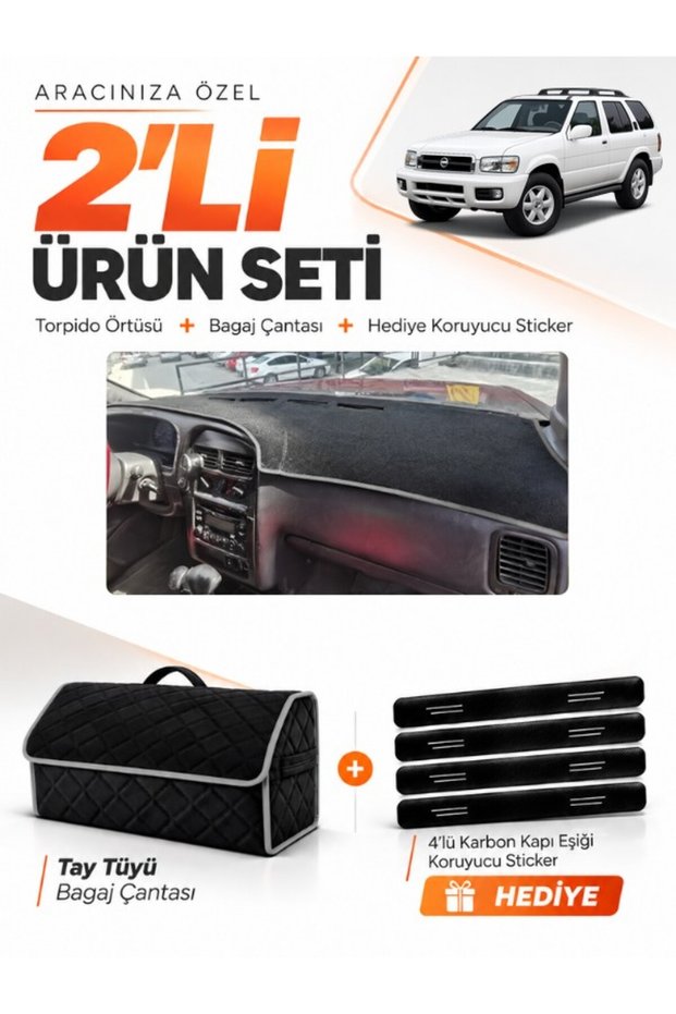 Dashboard Cover + Thai Feather Trunk Bag + Sticker Set Compatible with Nissan Pathfinder (1996-2000) - Ni012