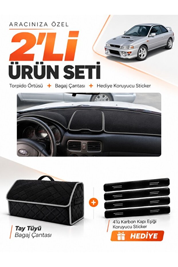 Subaru Impreza (1998-2000) Compatible Glove Box Cover + Tay Feather Trunk Bag + Sticker Set - Su004