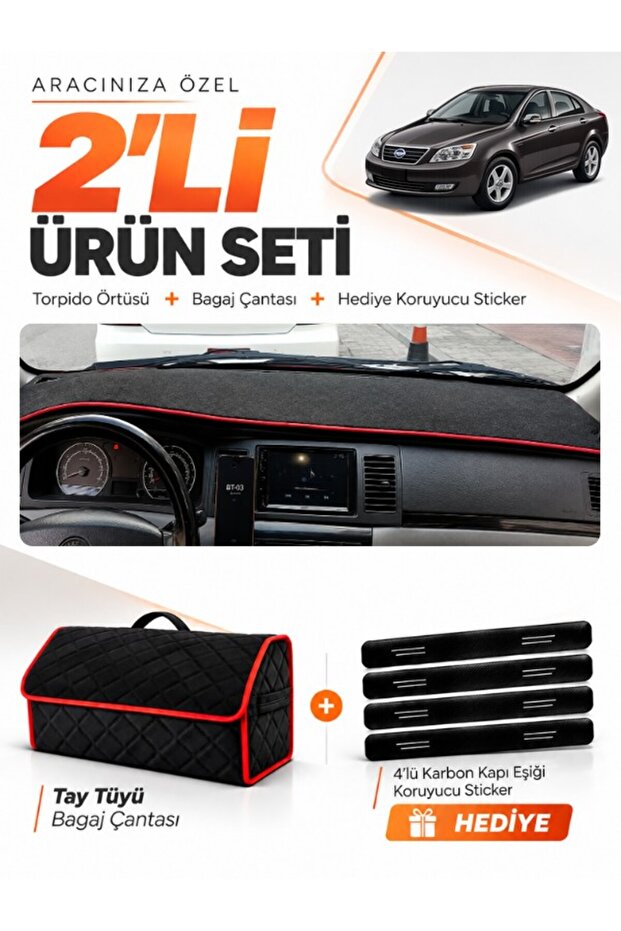 Geely Fc (2008-2012) Compatible Dashboard Cover + Thai Feather Trunk Bag + Sticker Set - Ge002