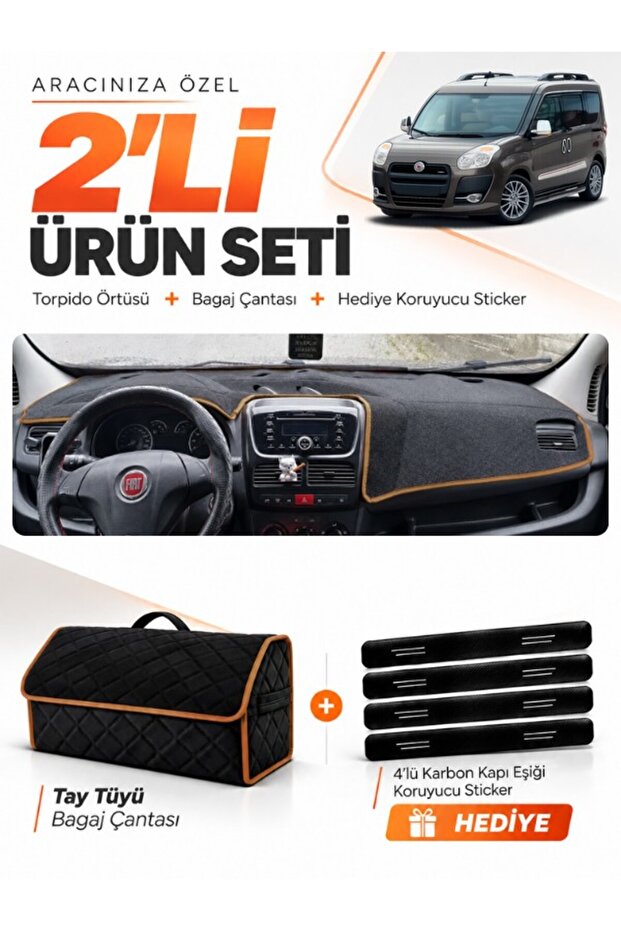 Fiat Doblo D3 (2010-2013) Compatible Torpedo Cover Without Cover + Tay Feather Luggage Bag Set - Fi006