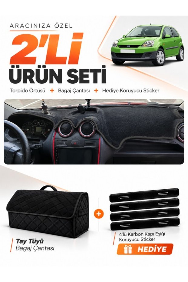 Ford Fi̇esta Type 1 (2002-2009) Compatible Glove Box Cover + Tay Tüyü Luggage Bag + Sticker Set - Fo007