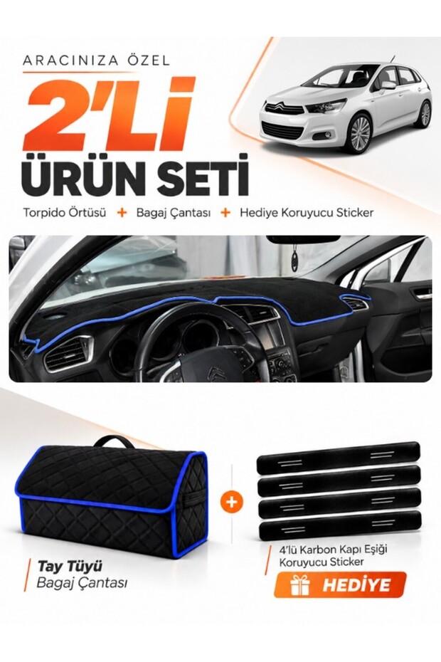 Citroen C4 (2011-2020) Compatible Dashboard Cover + Tay Feather Trunk Bag + Sticker Set - Ci008