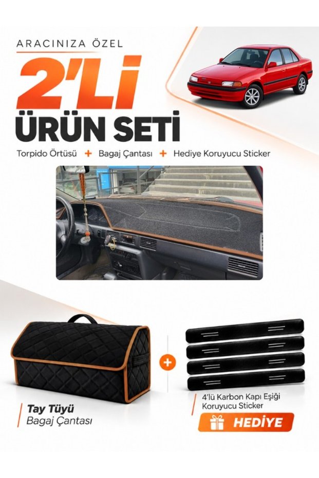Dashboard Cover + Thai Feather Trunk Bag + Sticker Set Mazda 323 Sedan (1991-1995) Compatible - Ma006
