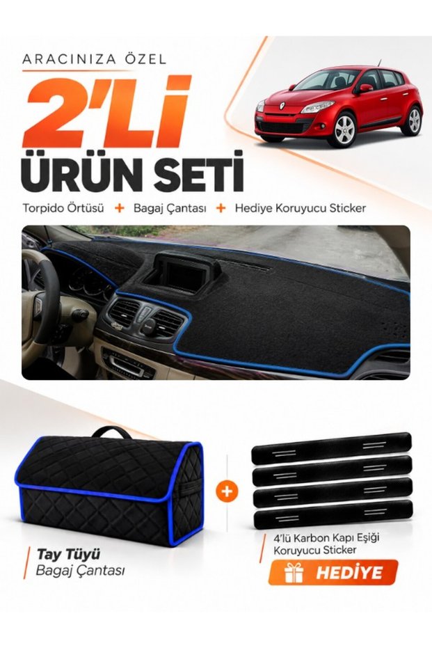 Glove Box Cover + Thai Feather Trunk Bag Set Renault Megane 3 Li̇f Ekran (2008-2015) Compatible - Re023