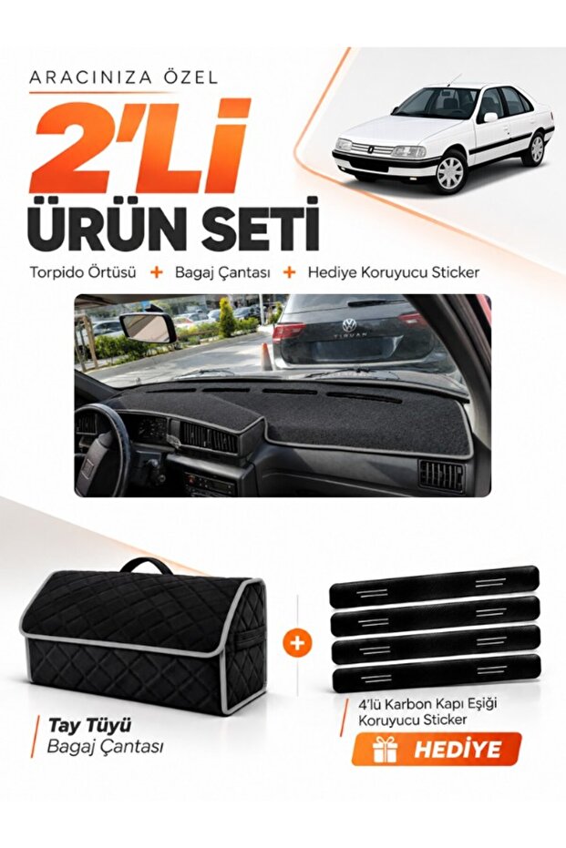 Peugeot 405 (1987-1992) Compatible Glove Box Cover + Tay Feather Trunk Bag + Sticker Set - Pe017