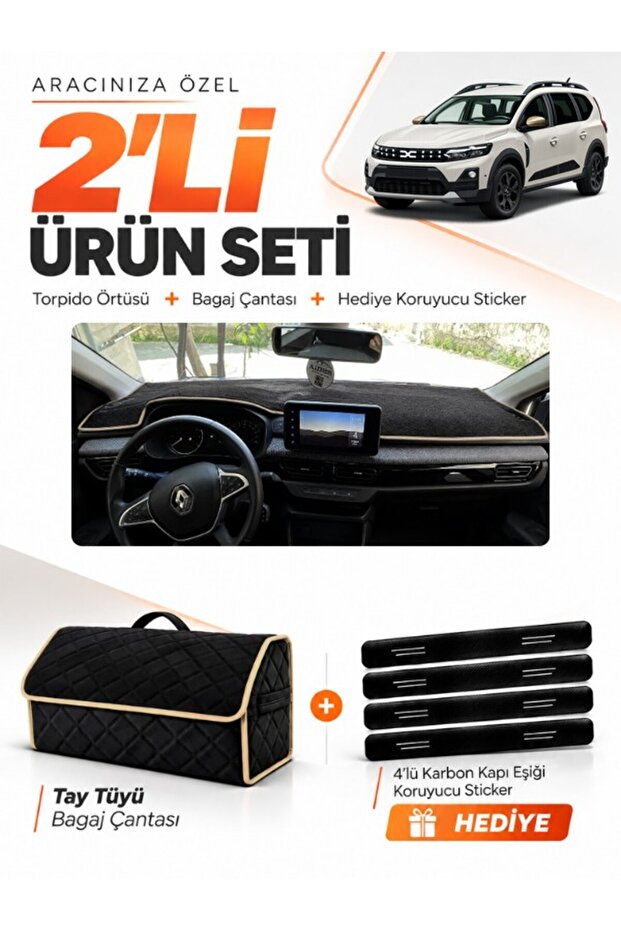 Daci̇a Jogger Screened (2022-2026) Compatible Glove Box Cover + Thai Feather Luggage Bag Set - Da001