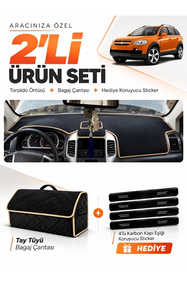 Chevrolet Capti̇va (2008-2011) Compatible Dashboard Cover + Tay Tüy Luggage Bag + Sticker Set - Ch007