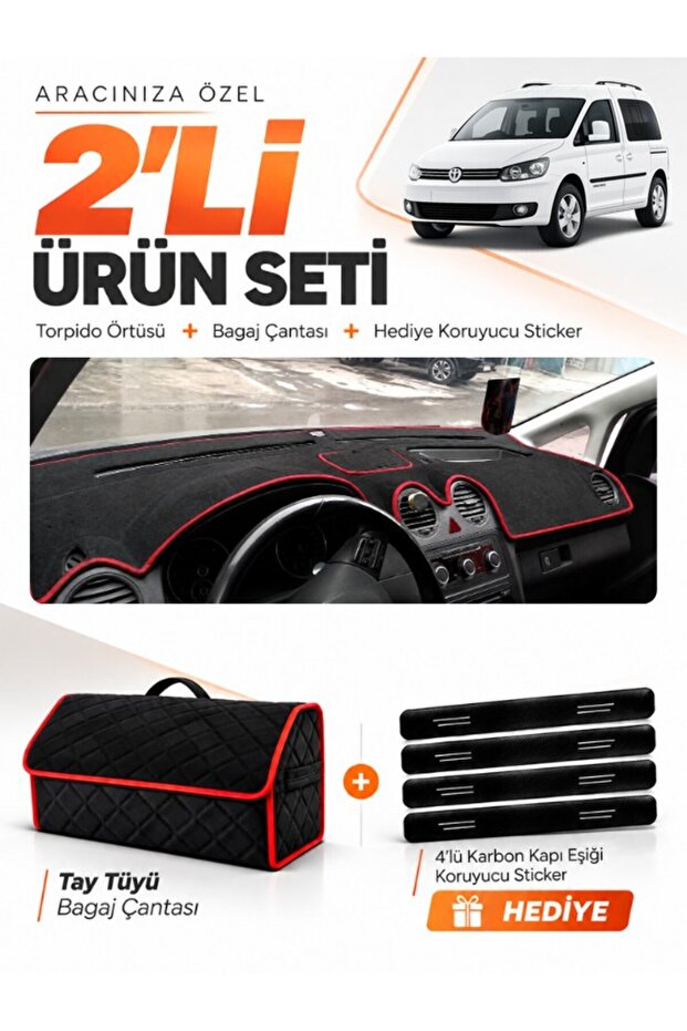 Volkswagen Caddy (2010-2015) Compatible Dashboard Cover + Tay Feather Trunk Bag + Sticker Set - Vw002