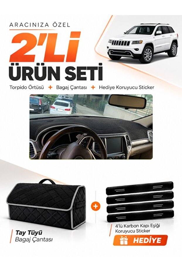 Jeep Grand Cherokee (2014-2020) Compatible Dashboard Cover + Tay Feather Luggage Bag Set - Je002