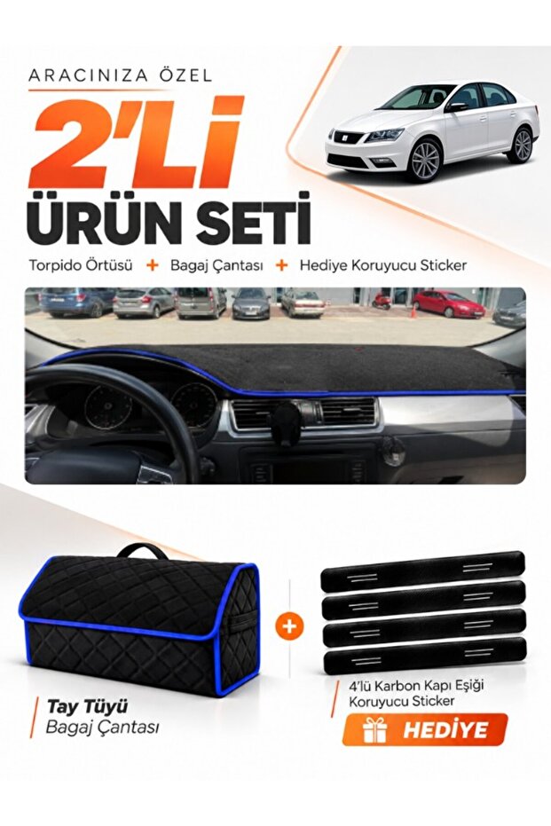 Seat Toledo (2013-2017) Compatible Glove Box Cover + Feather-Style Trunk Bag + Sticker Set - Se007