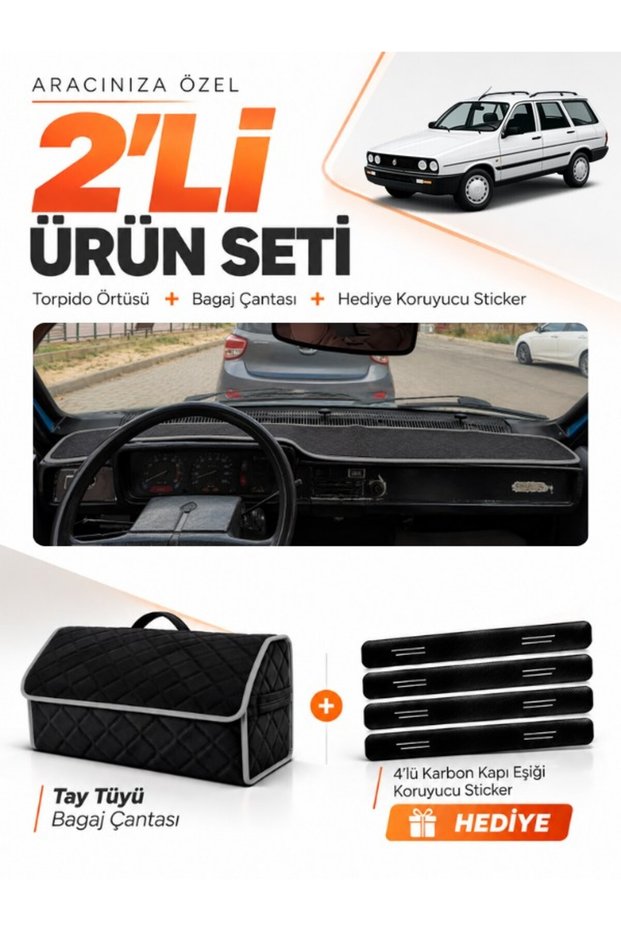 Renault 12 Toros Without Cover (1969-2000) Compatible Glove Box Cover + Tay Feather Luggage Bag Set - Re002
