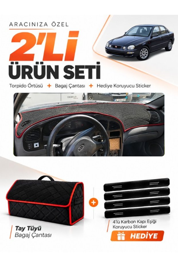 Dashboard Cover + Thai Feather Trunk Bag + Sticker Set Kia Shuma (1995-2003) Compatible - Ki017