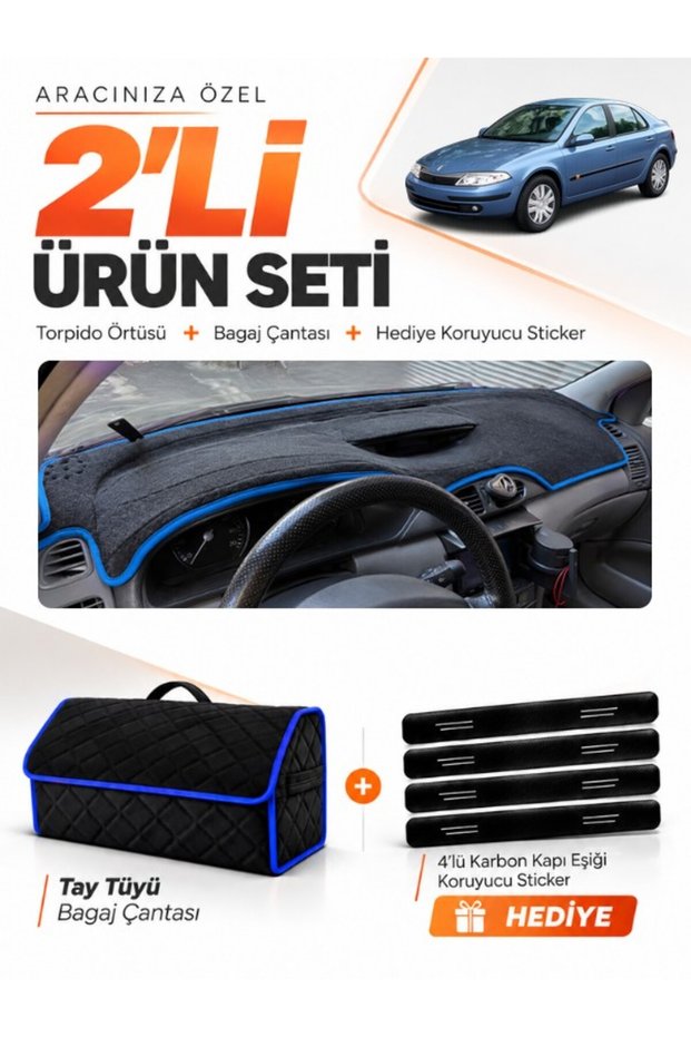 Renault Laguna 2 (2002-2005) Compatible Glove Box Cover + Tay Feather Trunk Bag + Sticker Set - Re033