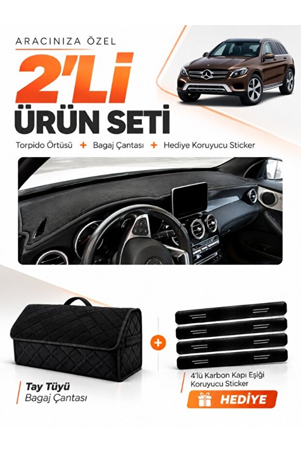 Mercedes Glc (2015-2020) Compatible Glove Box Cover + Thai Feather Trunk Bag + Sticker Set - Mb015