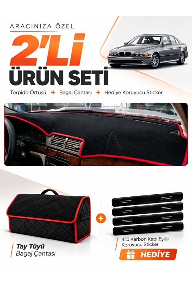 Bmw E39 (1995-2003) Compatible Dashboard Cover + Thai Feather Trunk Bag + Sticker Set - Bm009
