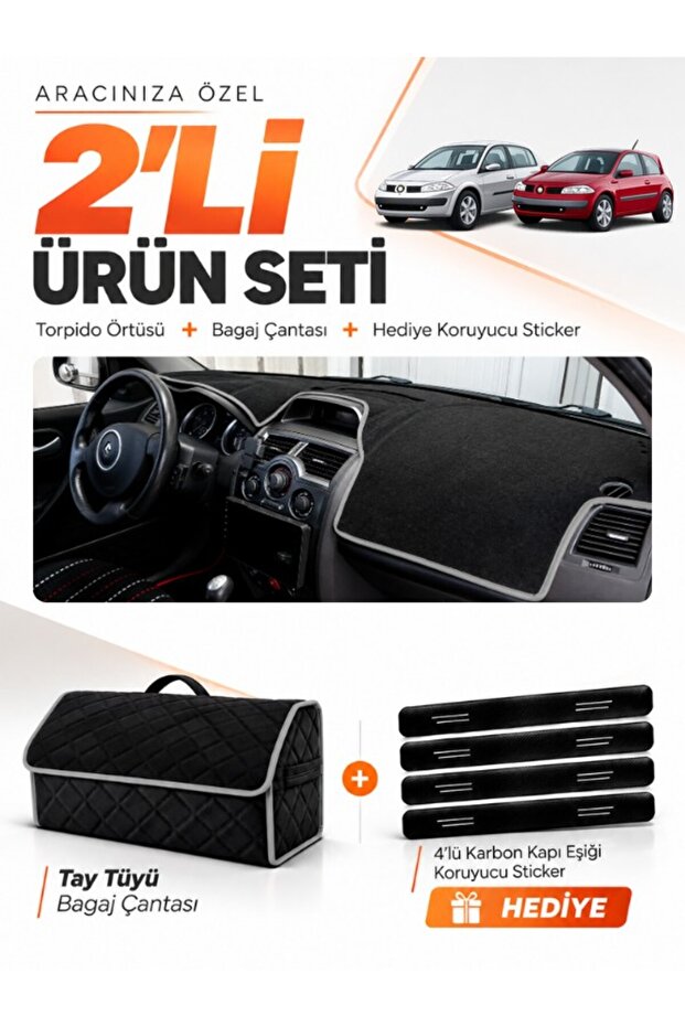 Renault Megane 2 Small Screen (2002-2009) Compatible Glove Box Cover + Thai Feather Bag Set - Re039