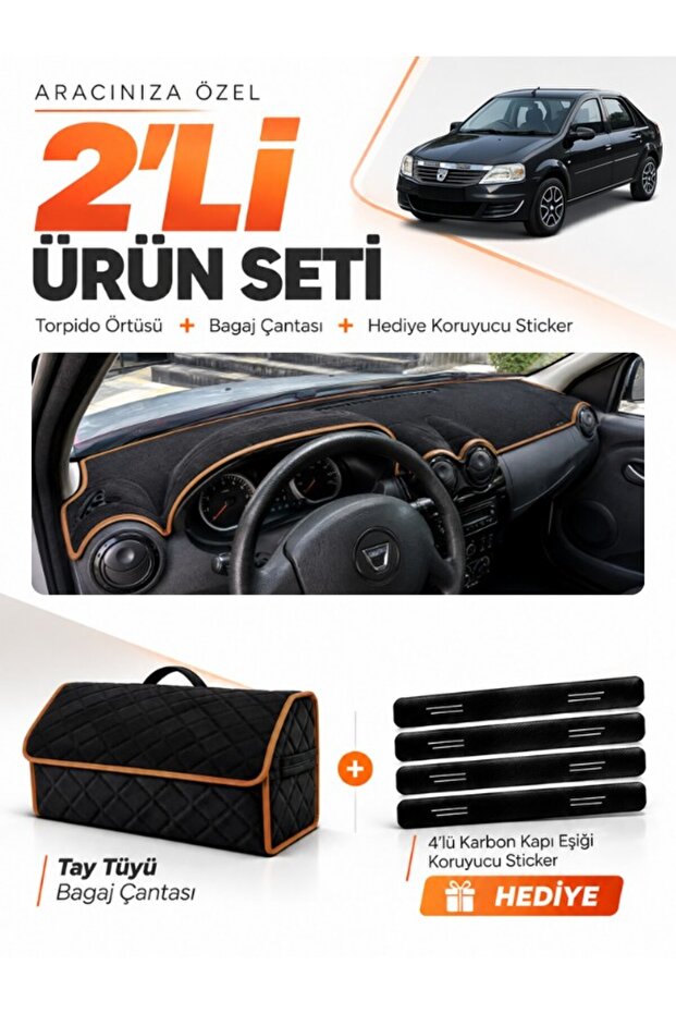 Daci̇a Logan (2009-2012) Compatible Glove Box Cover + Tay Tüy Luggage Bag + Sticker Set - Da005