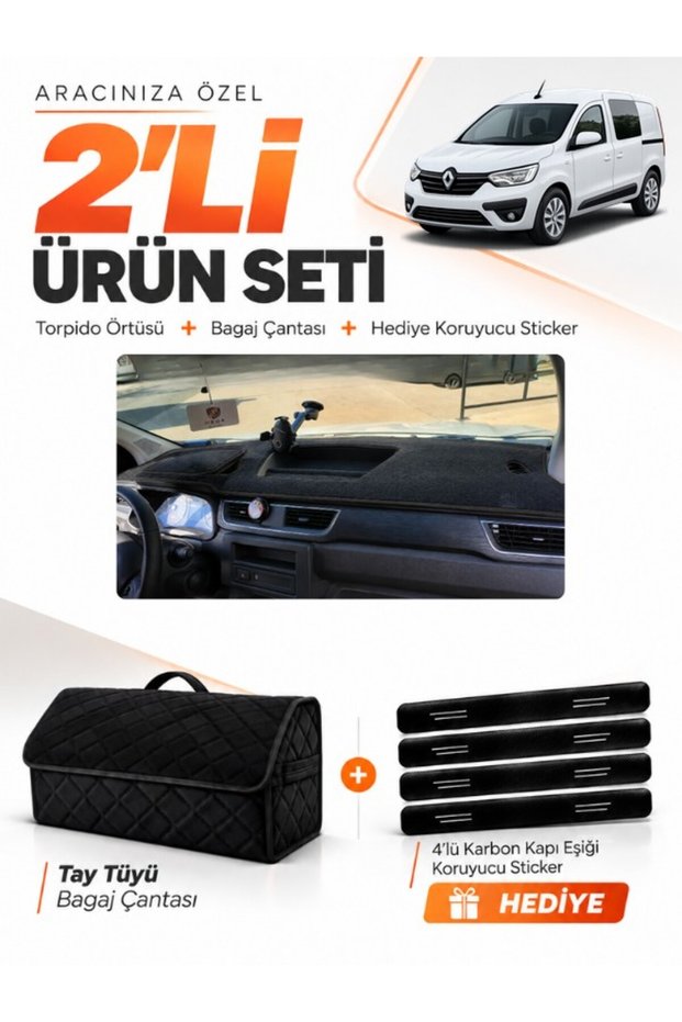 Renault Express (2021-2024) Compatible Dashboard Cover + Thai Feather Luggage Bag + Sticker Set - Re020