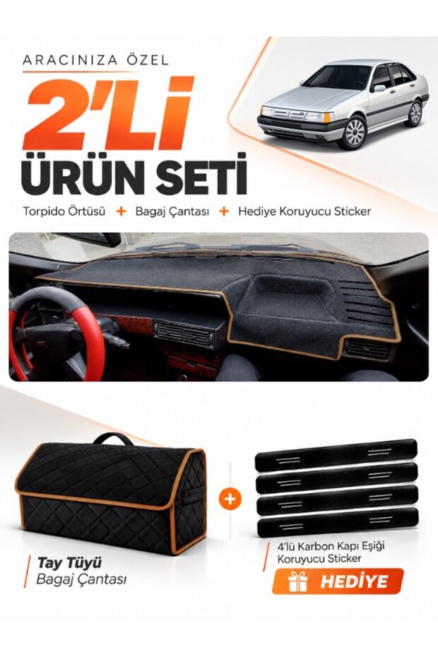 Fiat Tempra (1992-1997) Analog Console Compatible Dashboard Cover + Tay Feather Trunk Bag Set - Fi020
