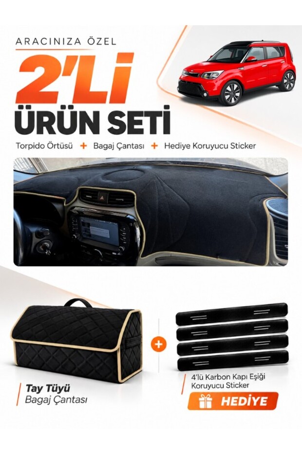 Kia Soul (2014-2019) Compatible Torpedo Cover + Thai Feather Trunk Bag + Sticker Set - Ki021